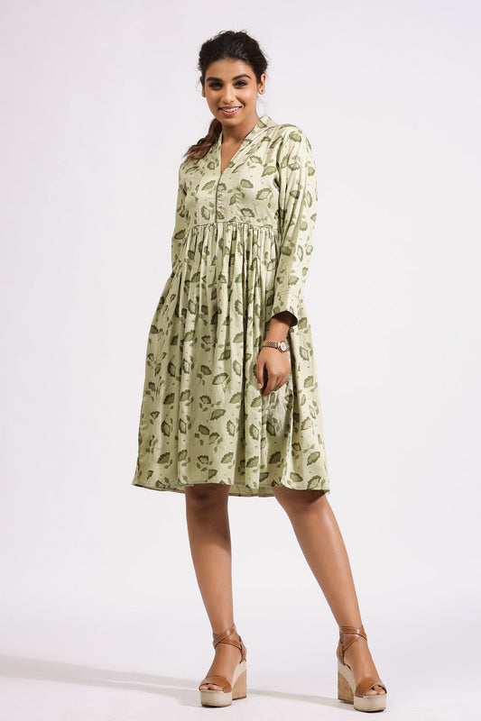 Emily Short Dress- Olive Petals - October Jaipur