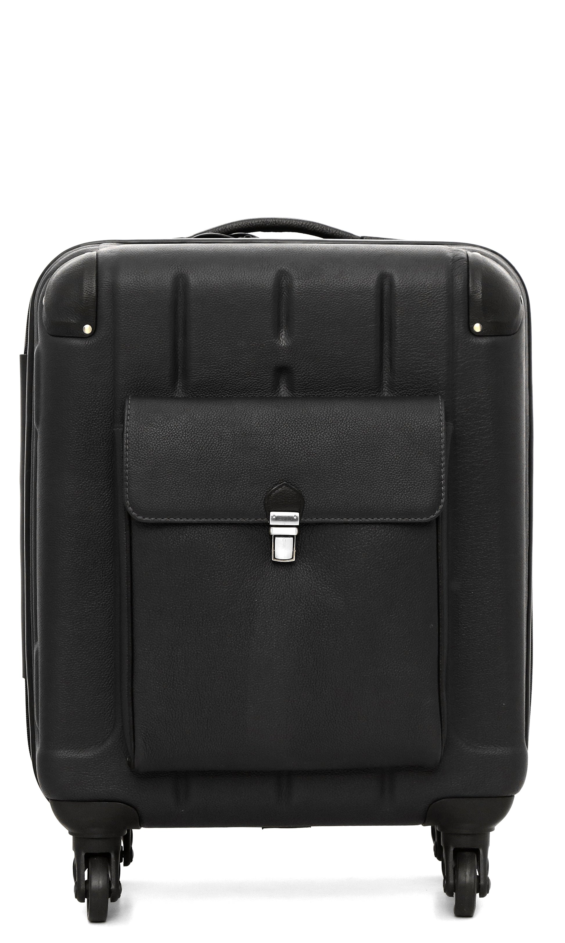 Dapper Wheels-Leather Trolley Bag Black - October Jaipur