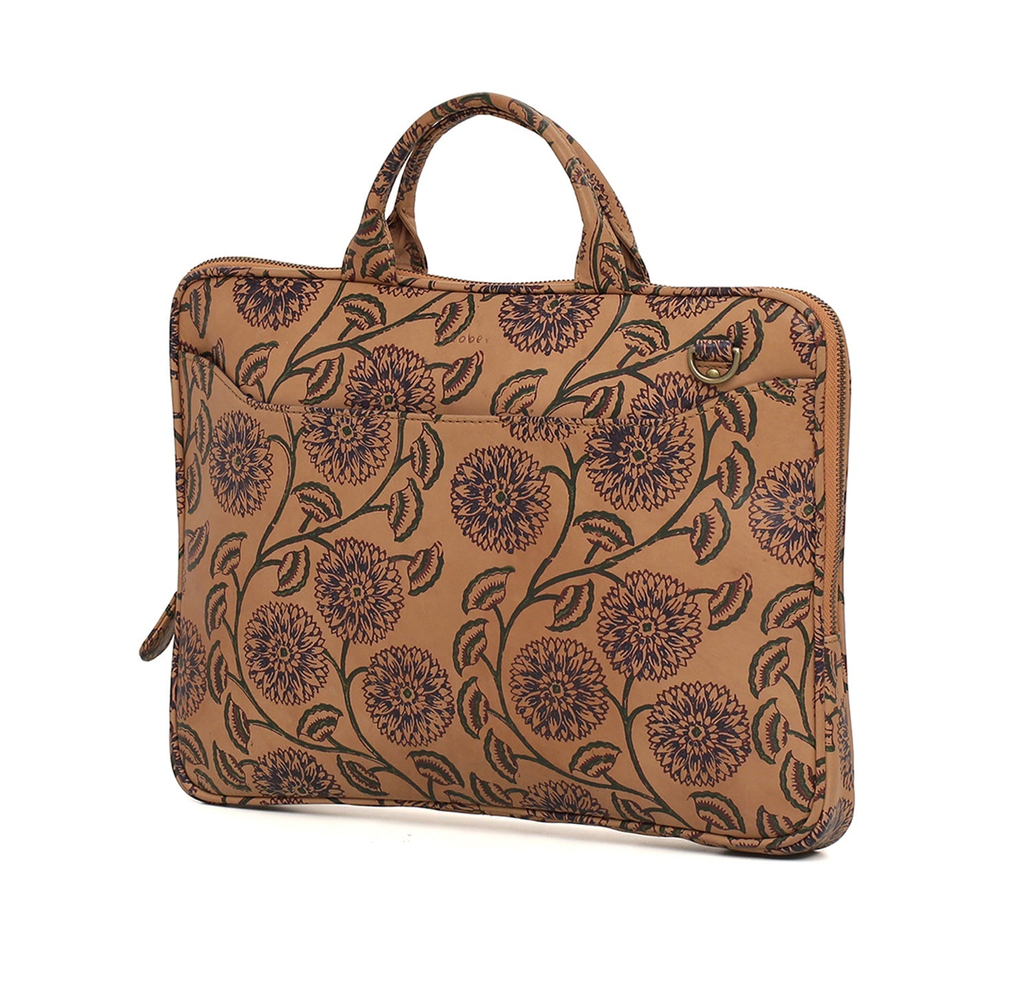 Block Printed  Leather laptop bag - October Jaipur