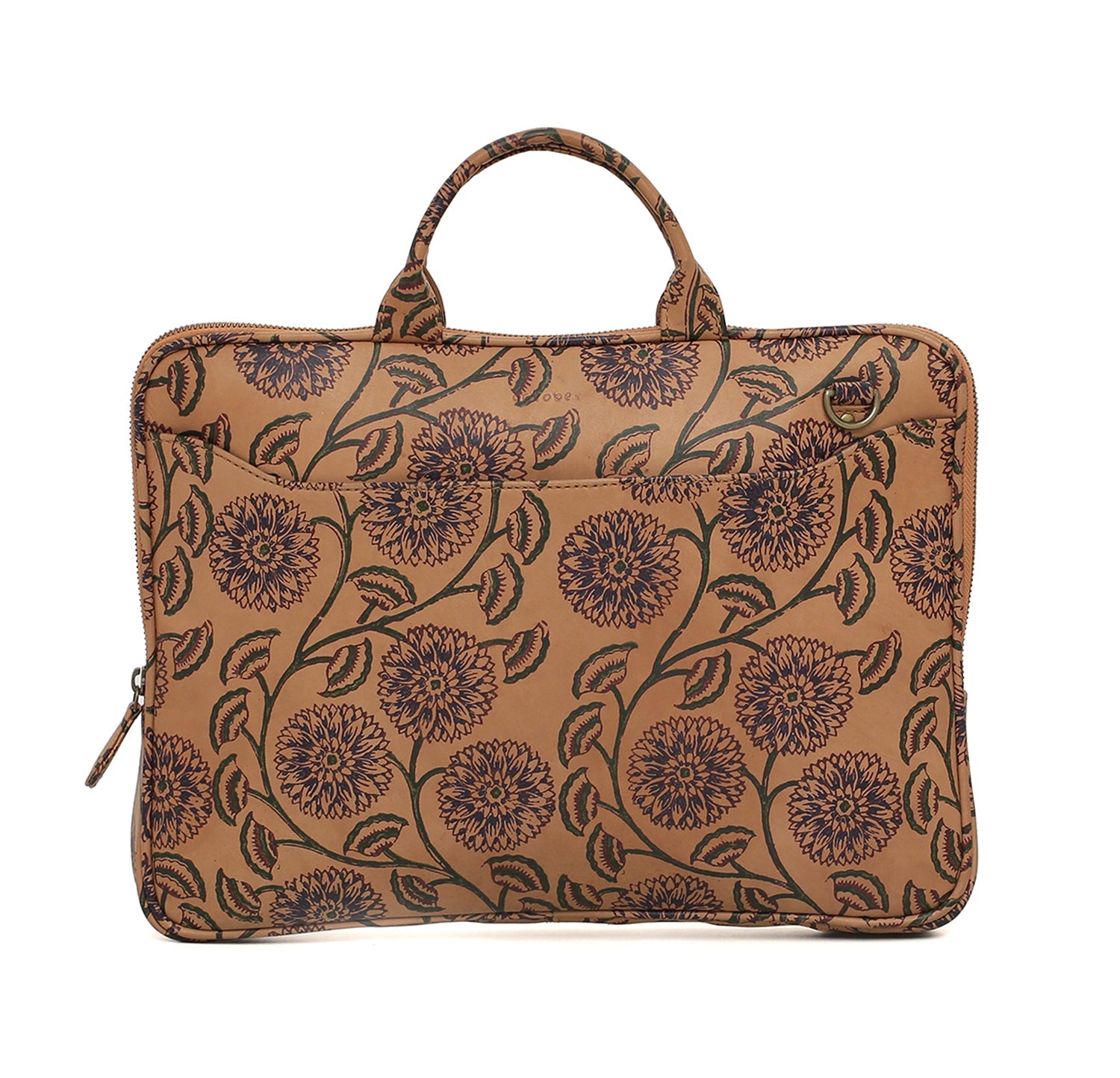 Block Printed  Leather laptop bag - October Jaipur