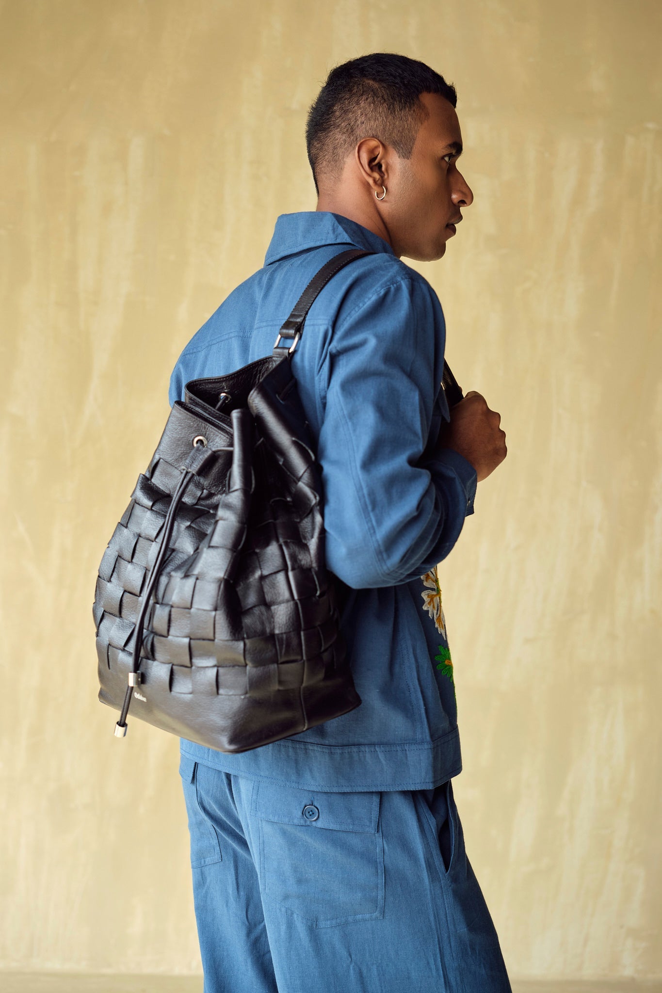 BOLDEN-WOVEN LEATHER BACKPACK