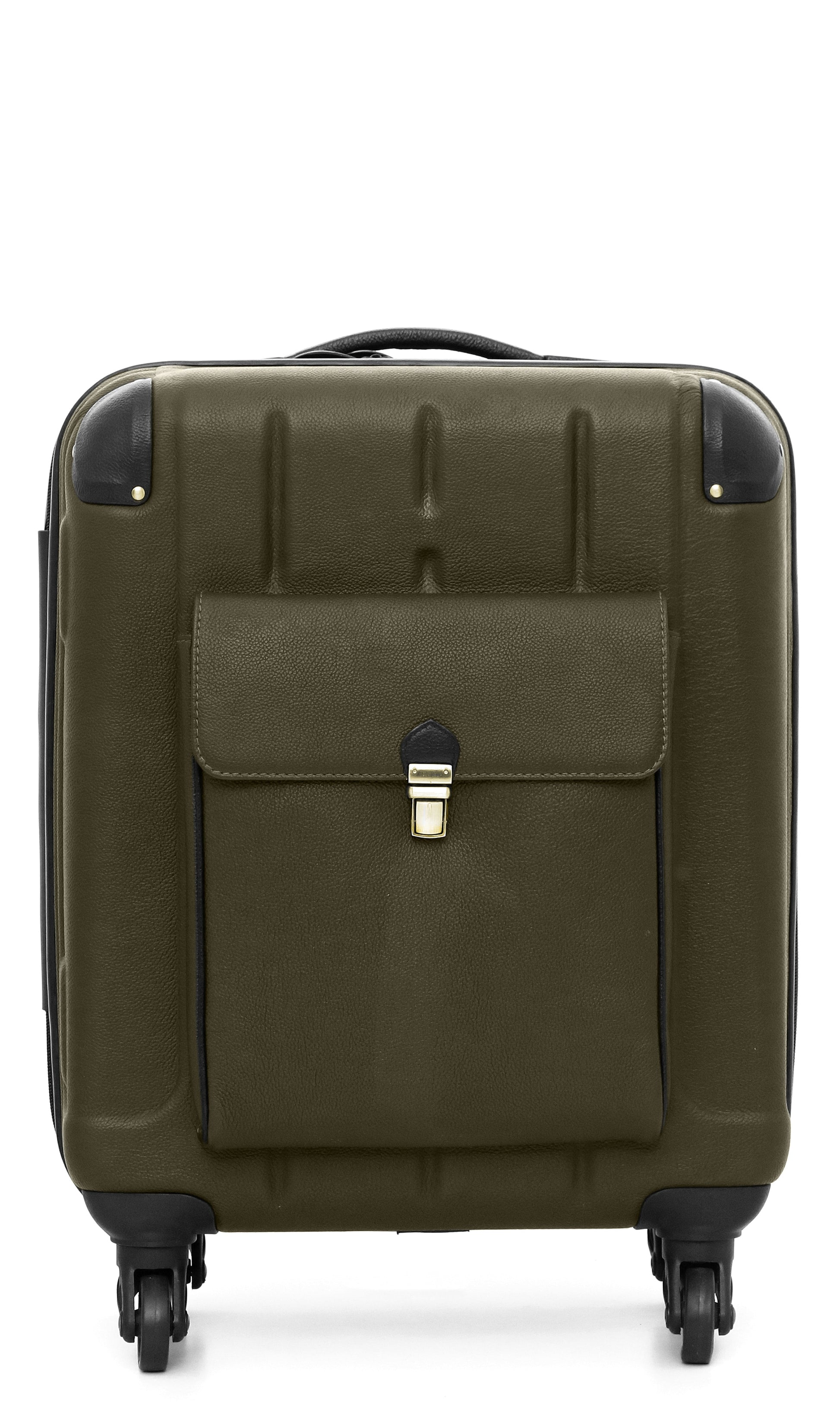 Dapper Wheels-Leather Trolley Bag Olive - October Jaipur